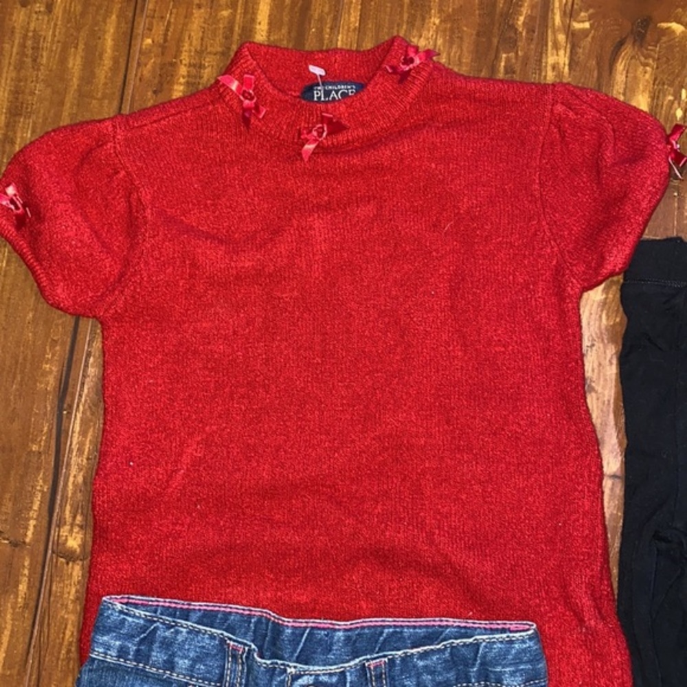 Lot of 4T TCP red stretch bow shirt Star jeans, ruffle bottom‎ black pants - Picture 3 of 9